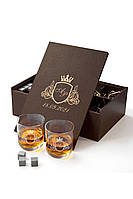 Подарочный набор для охлаждения виски с двумя стаканами в темной коробке