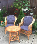 2 крісла "Обічні" із сіро-синіми подушками та столик журнальний "Круглий-Сітка", фото 2