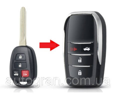 Ключ викидний для тюнінгу штатного ключа Toyota Rav4 Corolla Camry 3+1кнопки