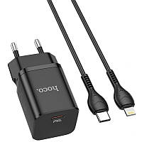 Зарядка для телефону (планшета) 1Type-C Hoco N19 (PD25W) Black + кабель Type-C to Lightning