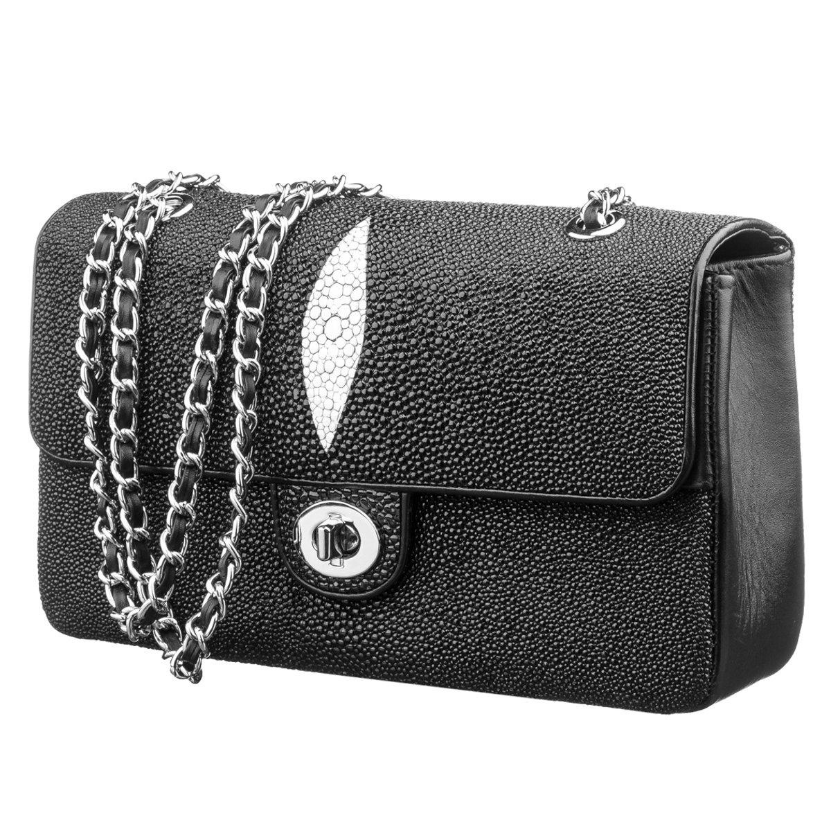 Сумка жіноча STINGRAY LEATHER 182008 з натуральної шкіри морського ската Чорна, фото 1