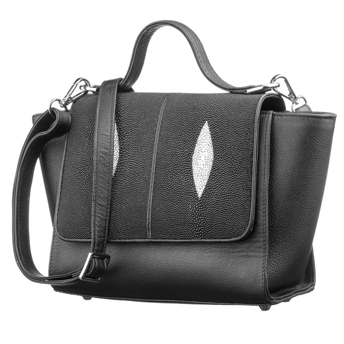 Сумка жіноча STINGRAY LEATHER 182012 з натуральної шкіри морського ската Чорна, фото 1