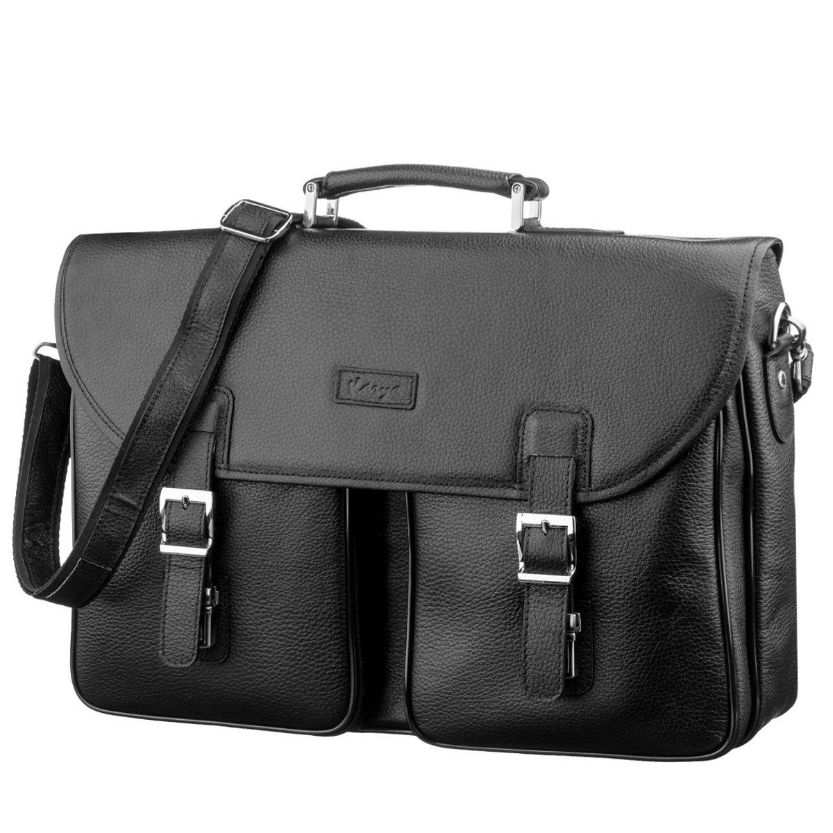 Портфель чоловічий KARYA 182122 шкіряний Чорний флотар, фото 1