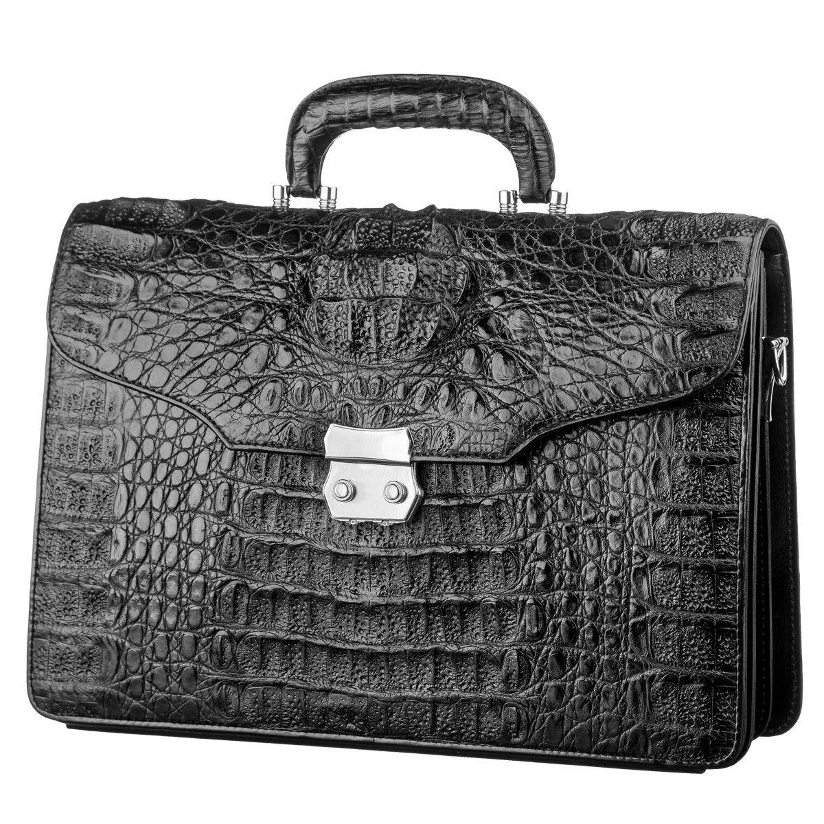 Портфель CROCODILE LEATHER 181200 з натуральної шкіри крокодила Чорний, фото 1