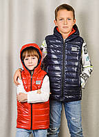 Двухсторонняя жилетка для мальчика с капюшоном детская подростковая 98-158р синяя с красным