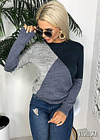 Стильний жіночий светр трикутники. Сірий/Джинс/Темно-синій