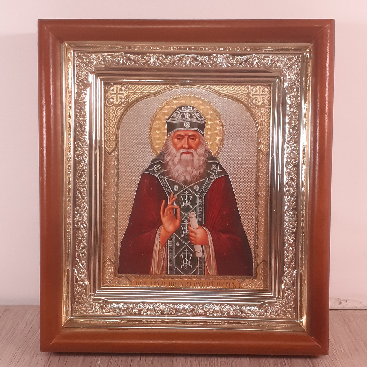 Ікона Іона Київський преподобний, лик 10х12 см, в світлому прямому дерев'яному кіоті