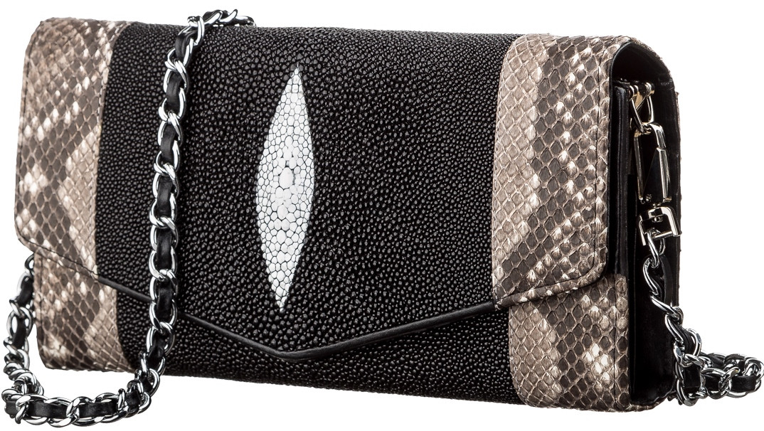 Сумка-клатч STINGRAY LEATHER 181511 з натуральної шкіри морського ската Чорна, фото 1