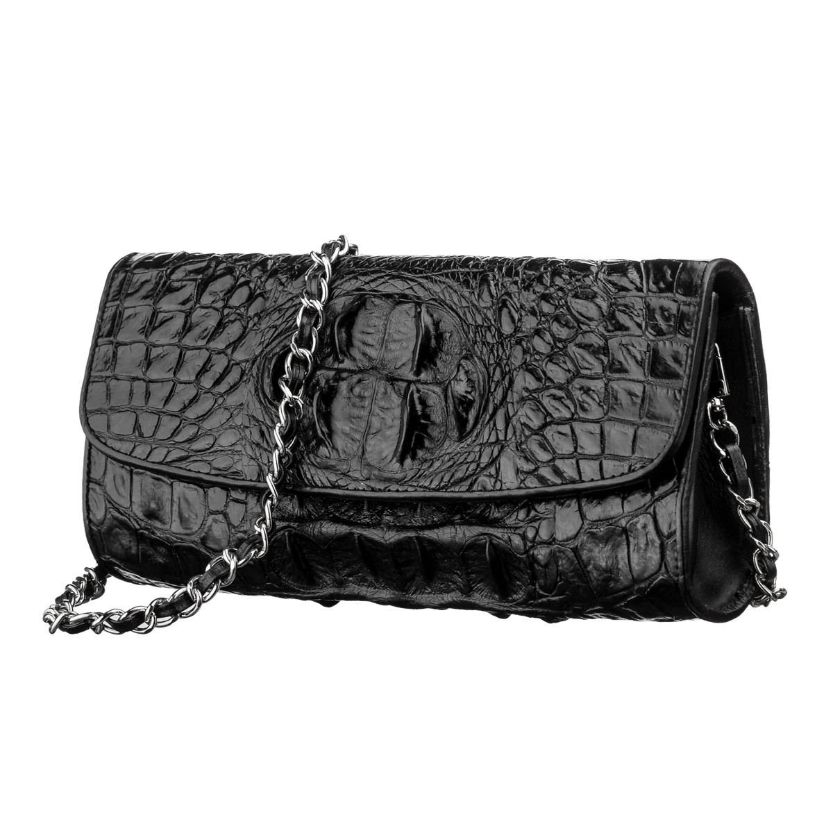 Сумка клатч CROCODILE LEATHER 181538 з натуральної шкіри крокодила Чорна, фото 1