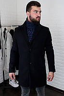 Мужское стильное демисезонное кашемировое пальто на весну/осень чёрное