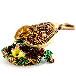 Шкатулка зі стразами статуетка птиця та пташенята 10713
