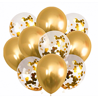 Набор воздушных шаров золото металлик с золотым конфетти 10 шт Китай