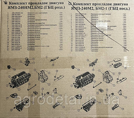 Комплект прокладок ЯМЗ 240 до Кіровець,БелАЗ, фото 2