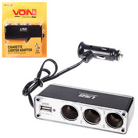 Розгалужувач прикурювача VOIN 3 виходи + 1USB 600mA провід/предохр. (WF-0096A) (WF-0096A)