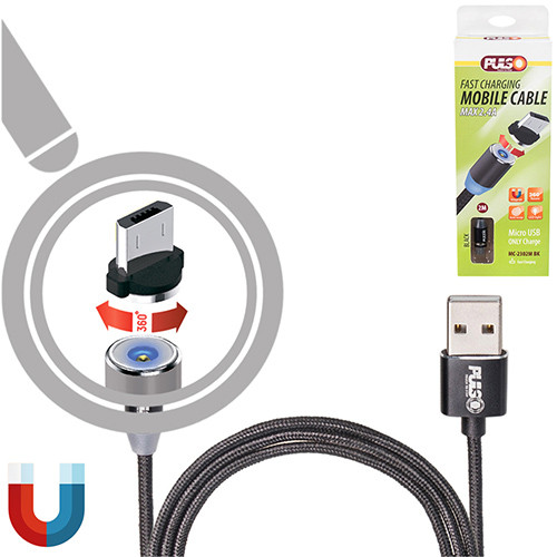 Кабель магнітний PULSO USB — Micro USB 2,4 А, 2 m, black (тільки заряджання) (MC-2302M BK)