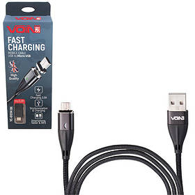Кабель магнітний VOIN USB — Micro USB 3 А, 1 m, black (швидке заряджання/передавання даних) (VC-6101M BK)