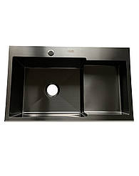 Мийка для кухні з крилом з нержавіючої сталі PVD Kraft HS7848LB чаша зліва Чорний