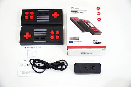 Ігрова приставка Dendy HDMI з бездротовими джойстиками + 600 ігор, фото 1