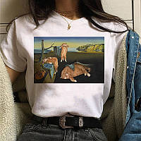 Белая футболка женская. летняя базовая футболка с принтом,рисунком. Размер 42-44 Котик
