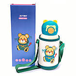 Термос дитячий з трубочкою/чашкою в чохлі на шнурку NE зелений 600 мл (LB-52163), фото 2