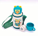 Термос дитячий з трубочкою/чашкою в чохлі на шнурку NE зелений 600 мл (LB-52163), фото 3
