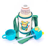 Термос дитячий з трубочкою/чашкою в чохлі на шнурку NE зелений 600 мл (LB-52163), фото 4