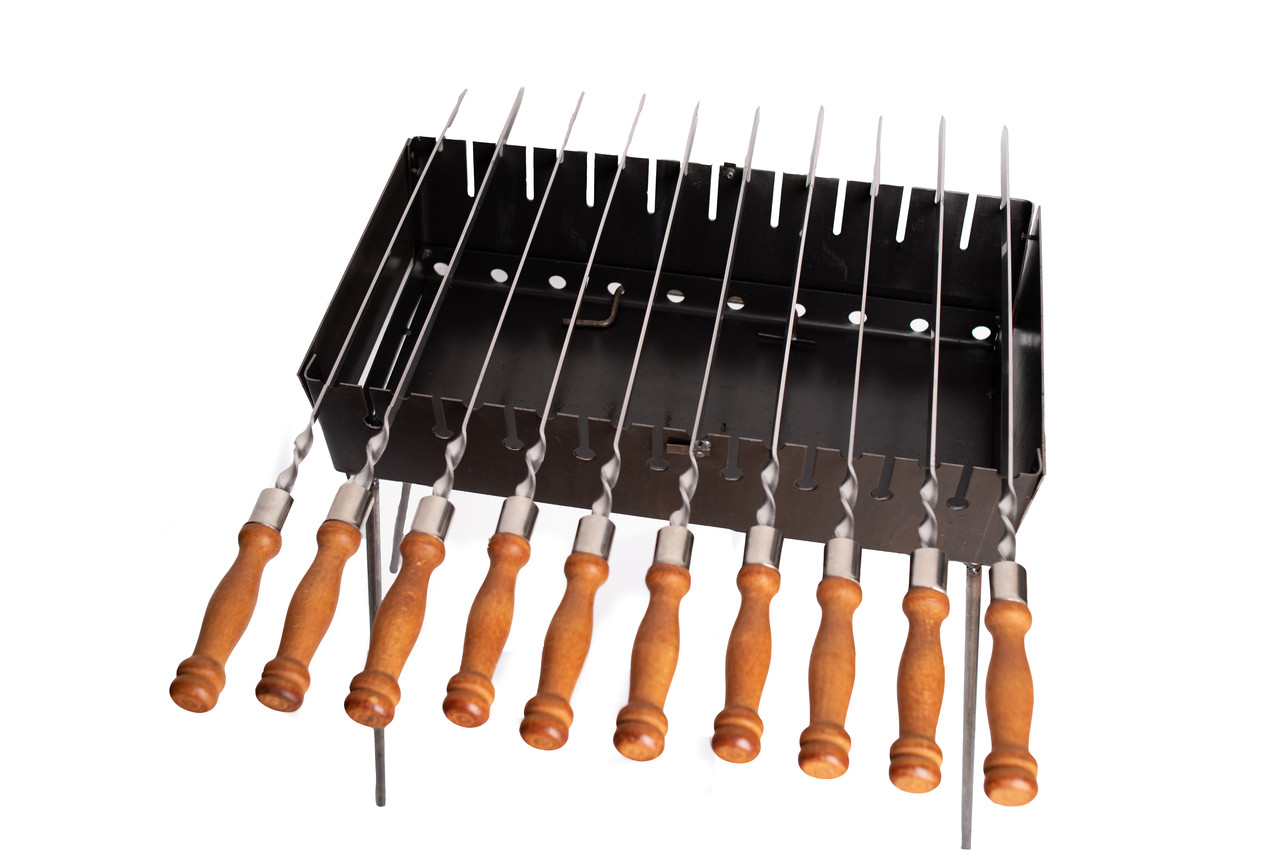 Мангал-валіза + 10 шт. шампурів із дерев'яною ручкою 3 мм MD-10T+S-05DL, фото 1