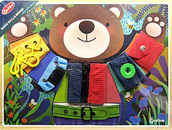 Бизиборд дерев'яний 31380 "Ведмідь", застібки, шнурівка