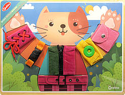 Бизиборд дерев'яний 31381 "Кішечка", застібки, шнурівка