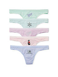 Бавовняні Трусики-Стрінги Victoria's Secret Cotton Thong Panties, Набір 5 шт, Нежные цвета