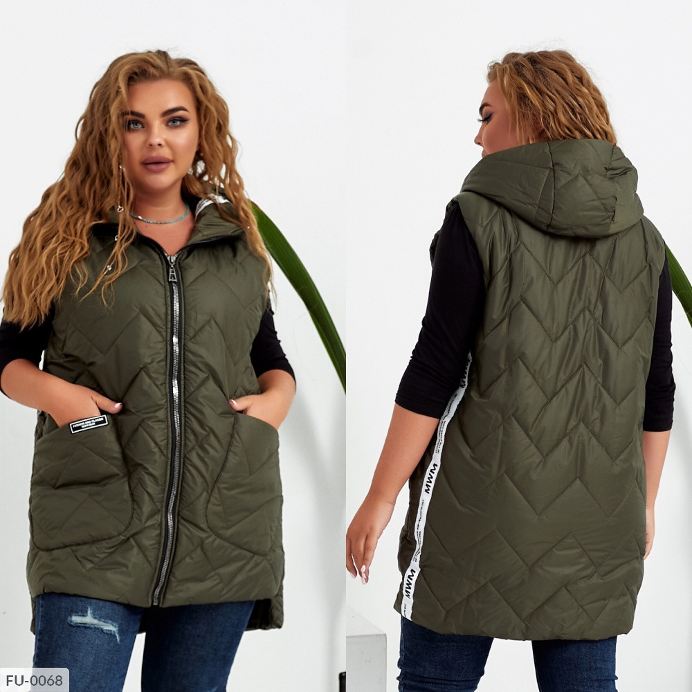 Жилетка стьобана тепла на синтепоні з накладними кишенями FU-0068 48-50 52-54 56-58, фото 1