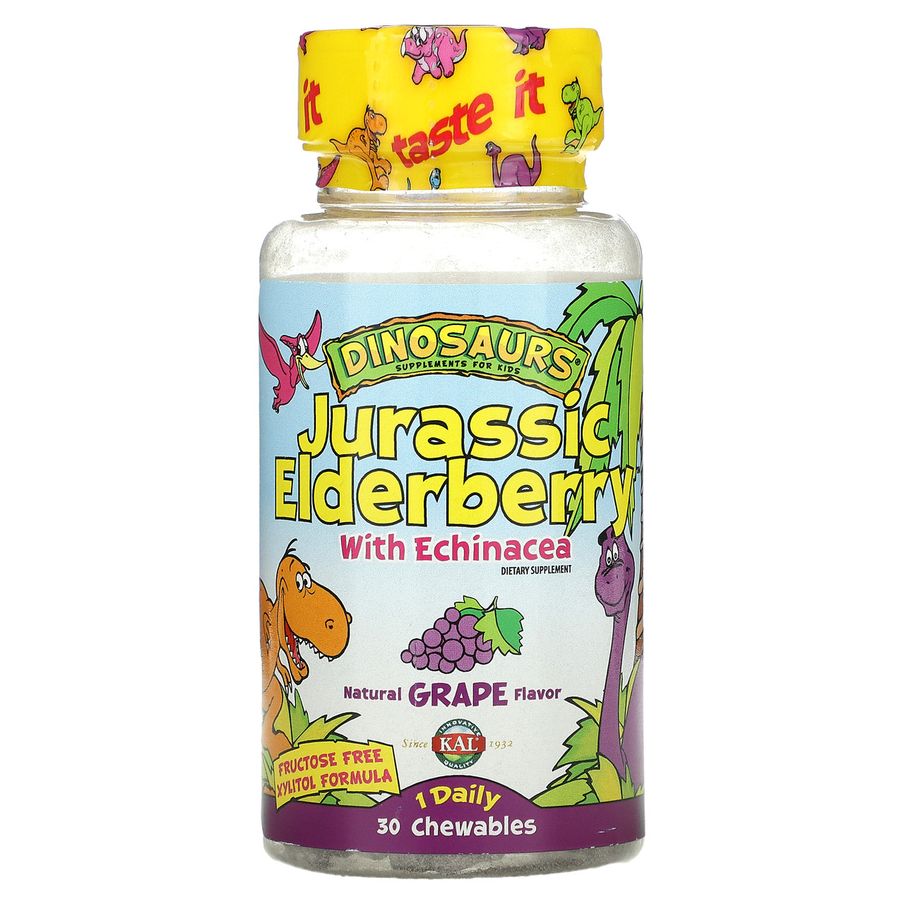 KAL, Dinosaurs, юрська бузина з ехінацеєю, натуральний виноградний смак, 30 жувальних таблеток, Київ