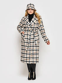 Модне демісезонне пальто в принт "гусяча лапка" колір білий, великих розмірів від 50 до 56