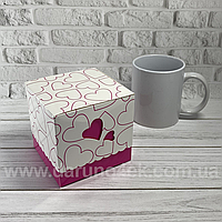 Упаковка для чашек картон сердце с принтом розовая