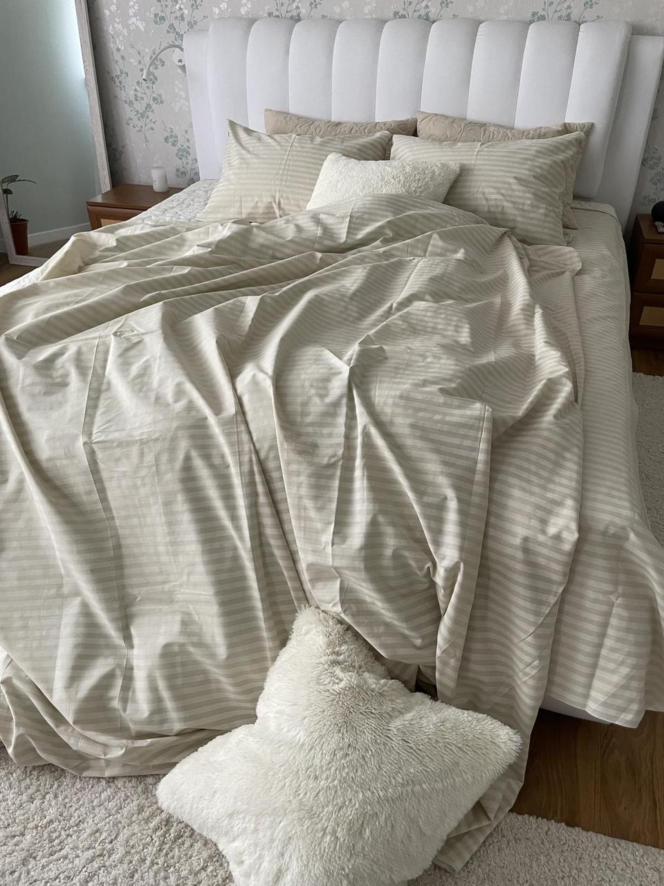 Постільна білизна бязь євро розміру - Полоска беж голд