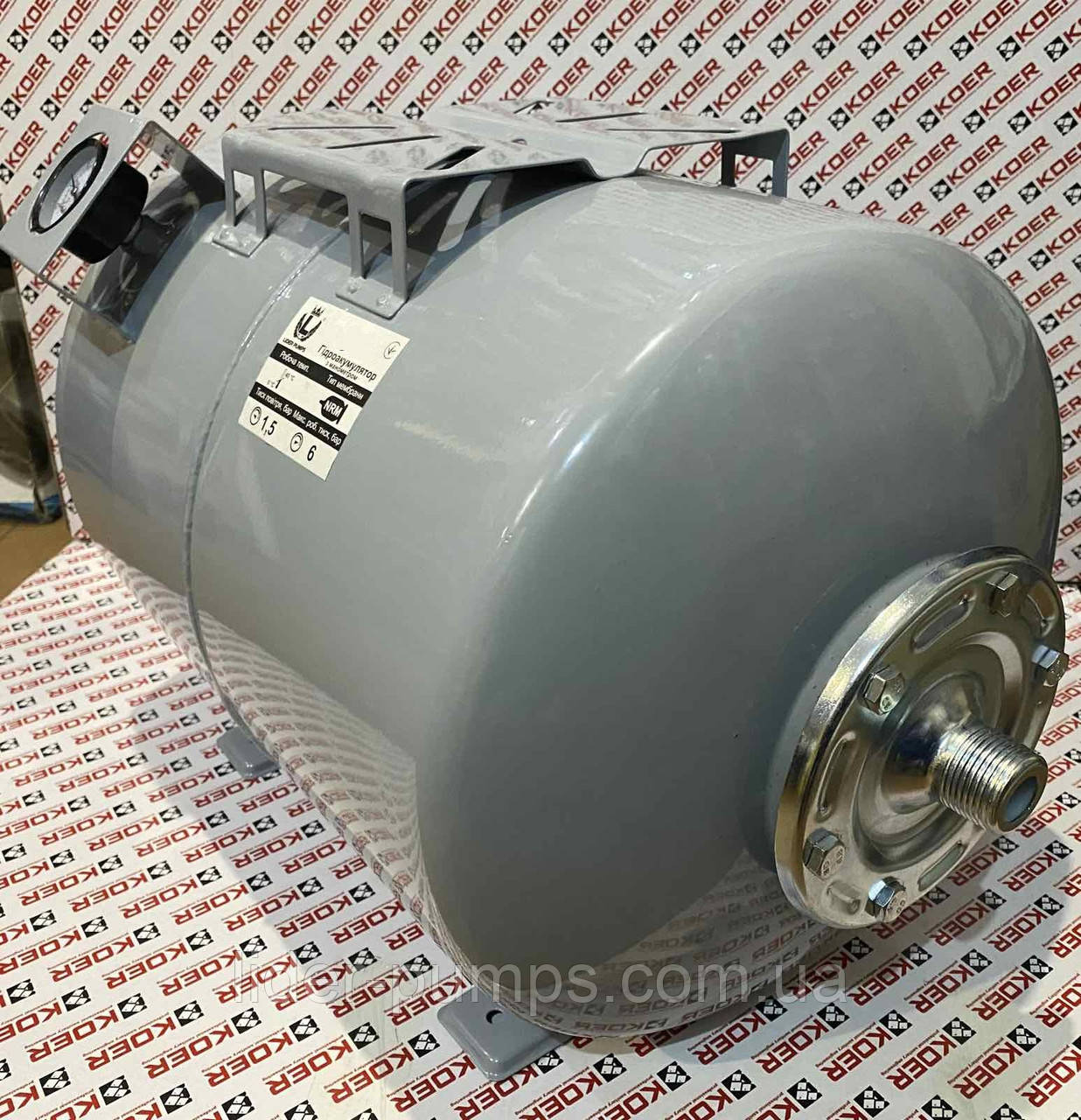 Гідроакумулятор водопостачання 100 л горизонтальний з манометром LIDER, фото 1