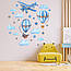 Наклейки в дитячу Монгольфьеры Набір М 1100х500 мм Повітряна куля літак хмари зірки матова, фото 3