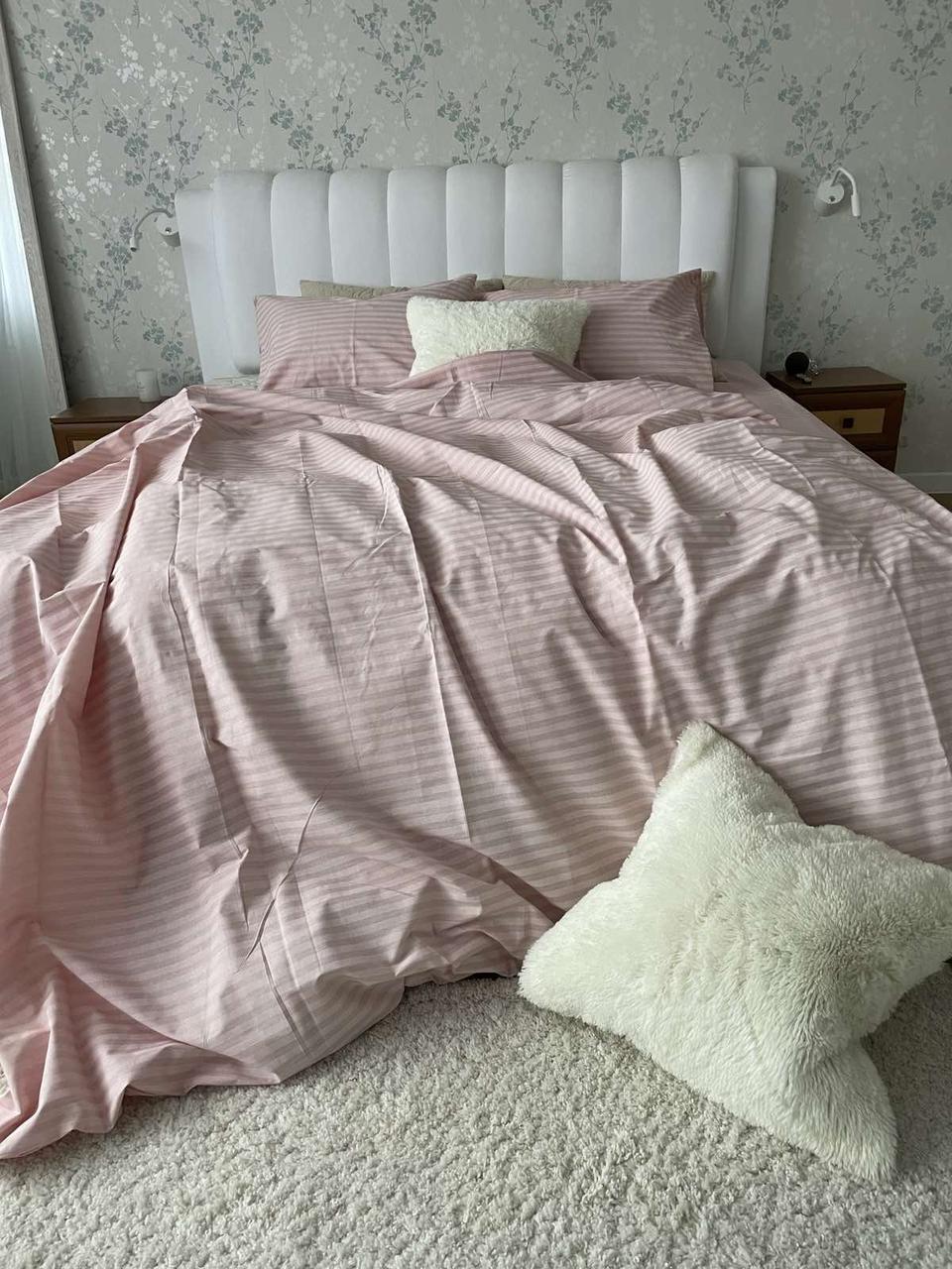 Півтораспальний постільний комплект - Полоска пудра голд