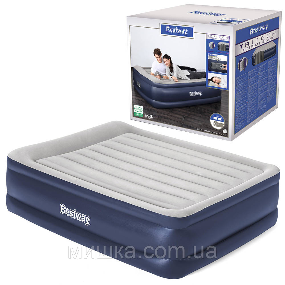 Надувне ліжко двоспальне 203*152*56 см (підголівник) з вбудованим насосом Bestway 67614, фото 1