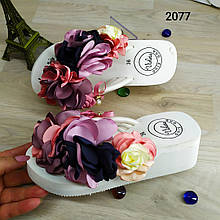 В'єтнамки м'які на платформі білі з великими квітами 2077 39