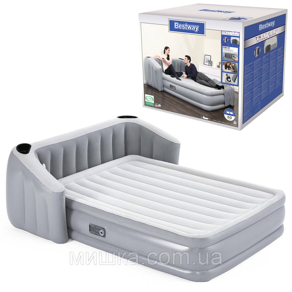 Велюрове ліжко-матрац BESTWAY 67620 з вбудованим ел.насосом,196*233*80 см, фото 1