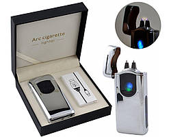 Електроімпульсна USB запальничка блискавка-дуга, відбиток, лічильник зарядки Silver Ice