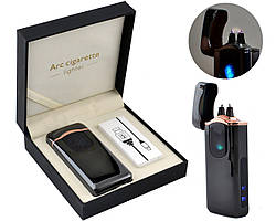Електроімпульсна USB запальничка блискавка-дуга, відбиток, лічильник зарядки Black Ice