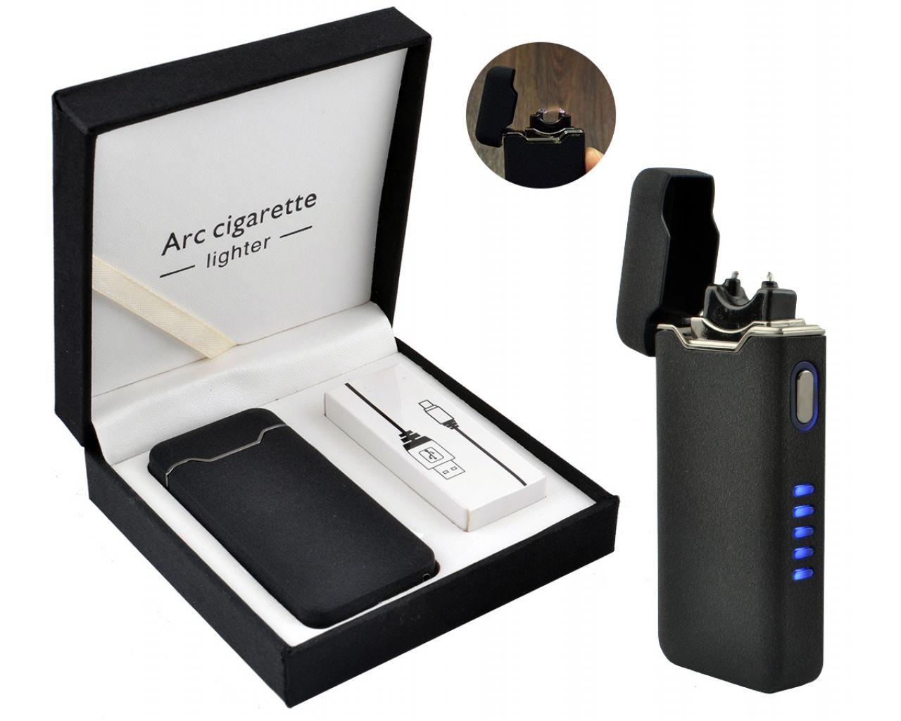 Електроімпульсна USB запальничка блискавка-дуга, індикатор заряду Black matte