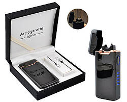 Електроімпульсна USB запальничка блискавка-дуга, індикатор заряду Black