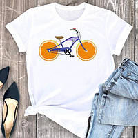 Футболка женская с принтом "Велосипед - колеса апельсин"