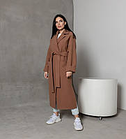 Жіноче демісезонне пальто=халат оверсайз коричневе