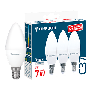 Стандарт Лампа світлодіодна ENERLIGHT C37 7Вт 4100K E14 3 шт. ш.до. 4823093505490