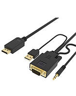 Перехідник відео DisplayPort-VGA HD15 M/M (DP-екран) Lucom (62.09.8237) 1080p 2.0m +Audio USBpower