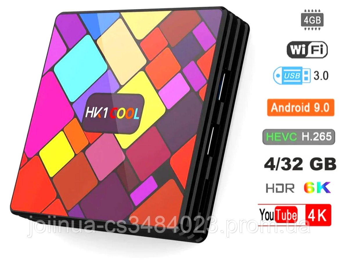 Смарт ТВ приставка HK1 Cool 4Gb/32GB Android 9.0 Smart TV Box, Медиаплеер 6К, WiFi, H.265 - фото 1 - id-p1581029643